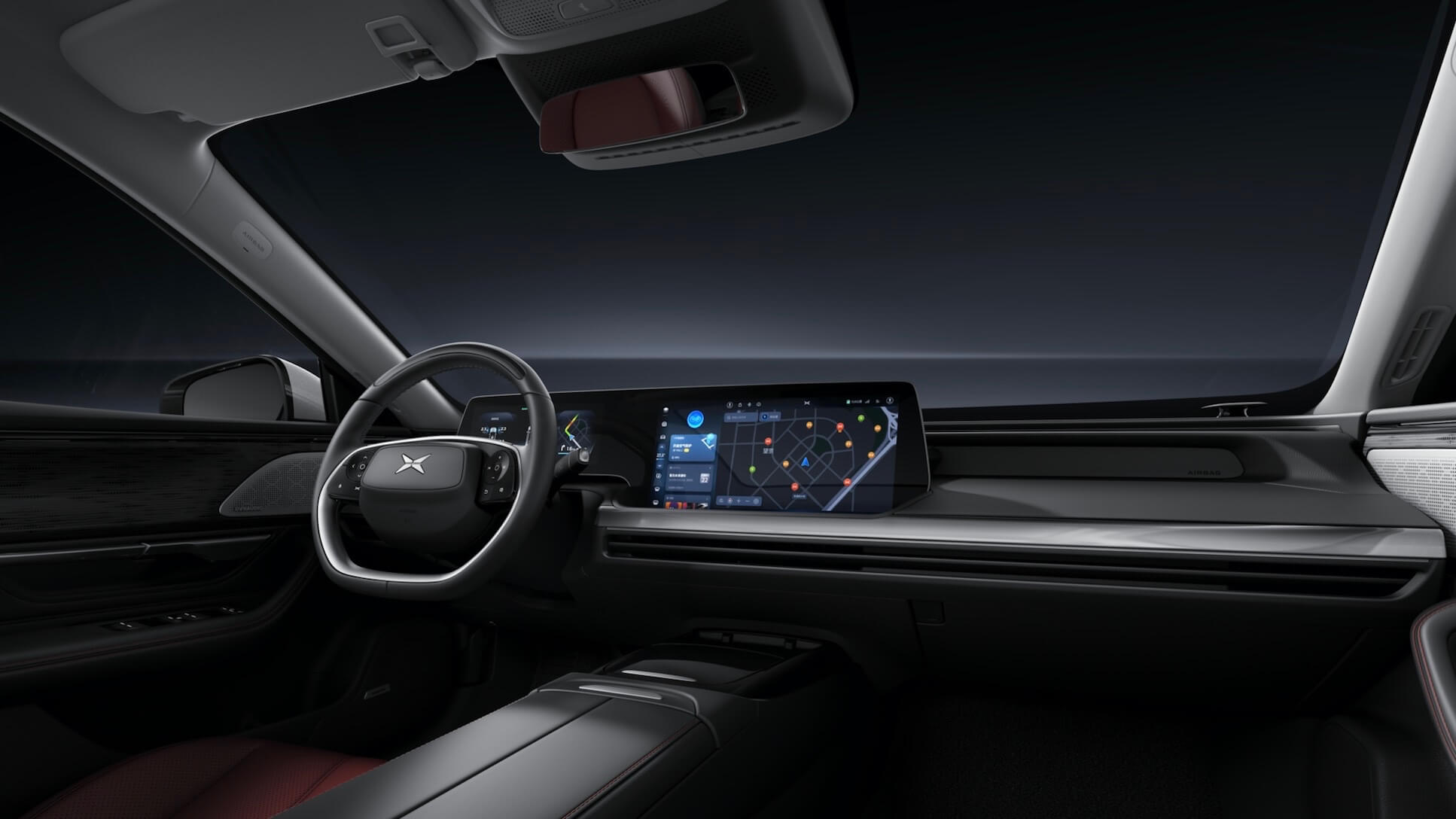 Xpeng P7 dashboard en stuur