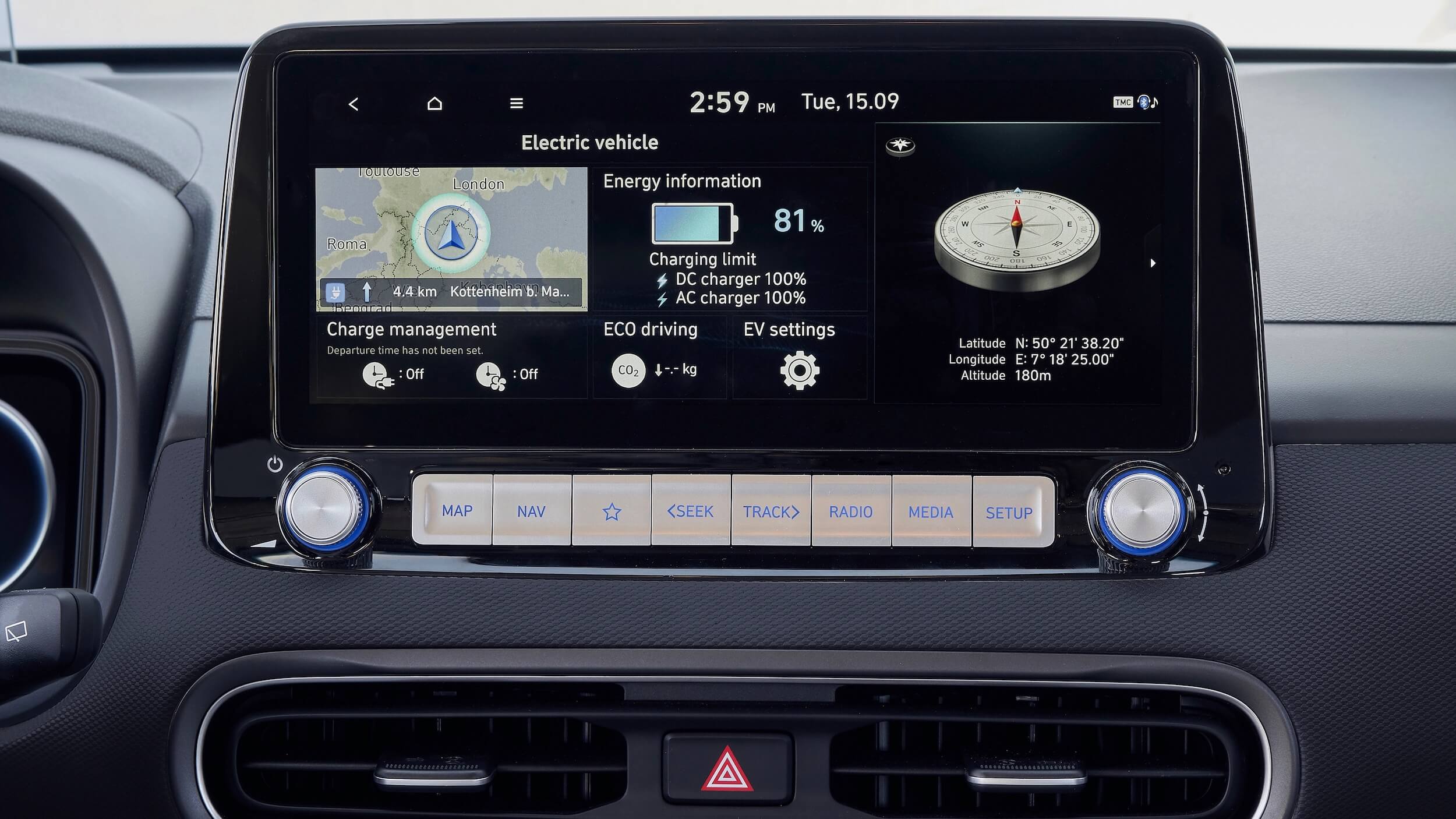 Hyundai Kona EV infotainment scherm