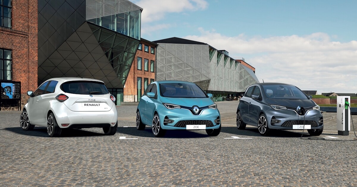 Drie Renault ZOE wit blauw grijs